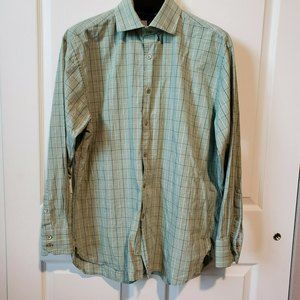 Tommy Hilfiger Mens Large Plaid Dress Shirt Long Sleeve Green Cotton 2003